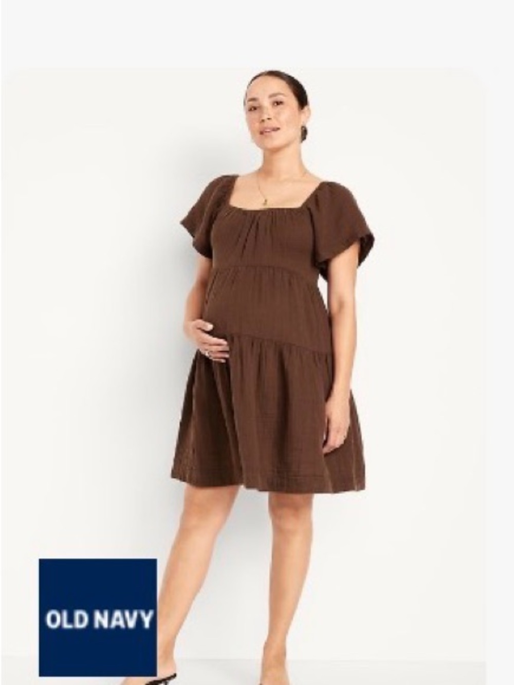 Old Navy MATERNITY Brown Tiered Square-Neck Mini Dress